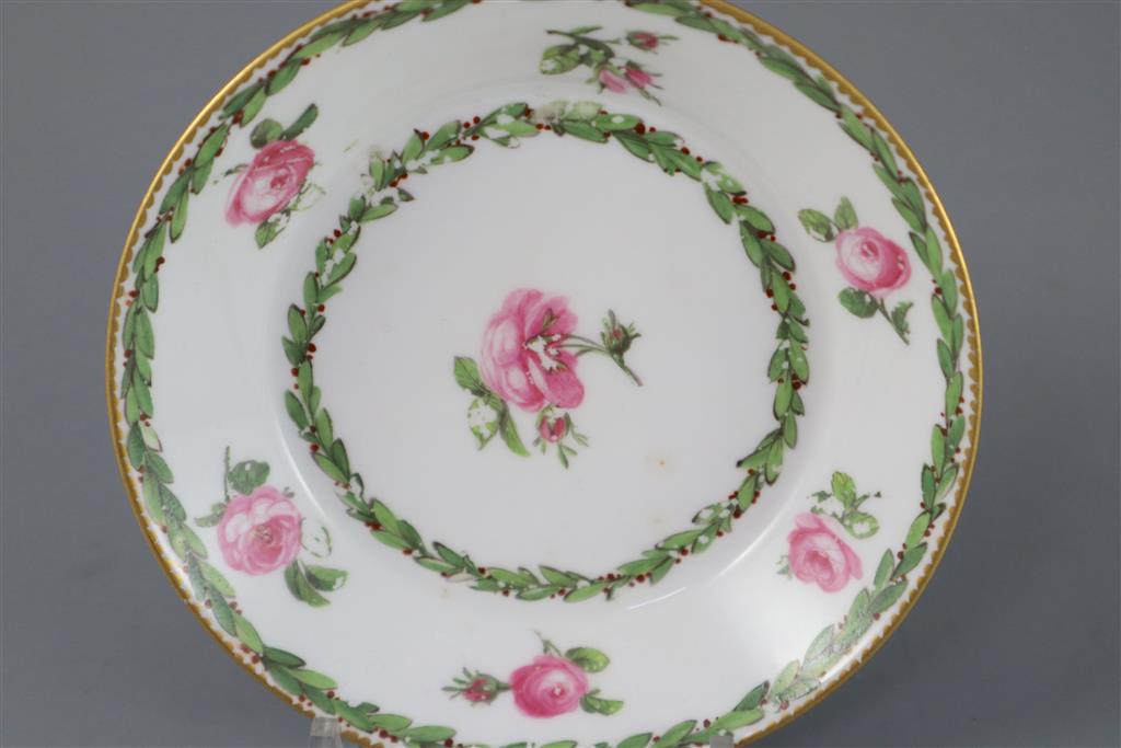 A Sevres cream jug, c.1768, and a Sevres hard paste coffee can and saucer, c.1781, (3)